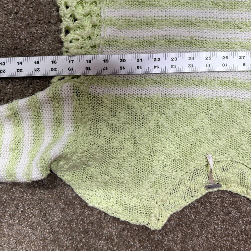 Free People Open Knit Sweater Women XS Green White Striped Loose Textured Cotton - Picture 9 of 12